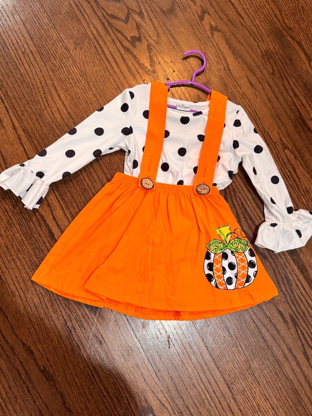 Size 3-4t Orange Pumpkin Polka Dot Suspender Dress - Kids